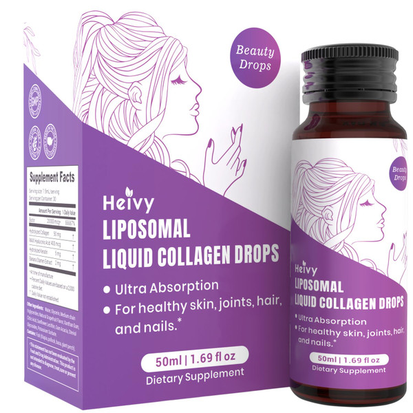 Heivy High Potency Biotin & Collagen 70,000 mcg Liquid Drops for Women, Hair Growth Support, Strong Skin Nails - Made in USA - 50mL