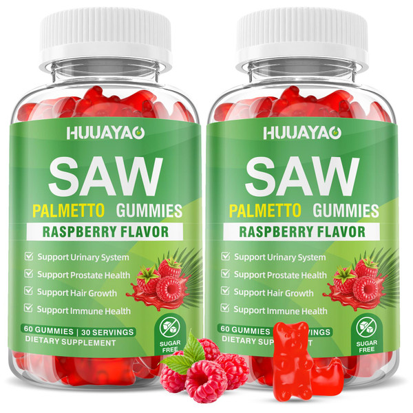 Saw Palmetto Gummies Saw Palmetto Supplement with Pumpkin Seed Oil, Biotin, Prostate Health Supplements for Men, Advanced DHT Blocker, Hair & Urinary Health Support, Raspberry Flavor, 120 Counts