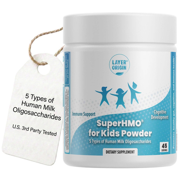 SuperHMO Prebiotic Mix for Kids - 5 HMOs for Gut, Digestion, and Cognitive Health, Powder, 45 Servings