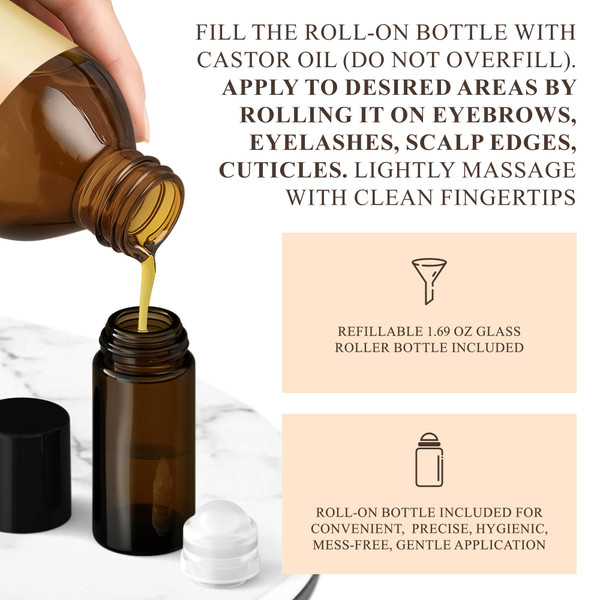 Handcraft Blends Cold-Pressed Organic Castor Oil 16 Fl Oz | Glass Bottle | Roll on Bottle | Reusable Wraps | Durable Comfortable Pack Wraps | Adjustable Elastic Straps | Neck and Stomach