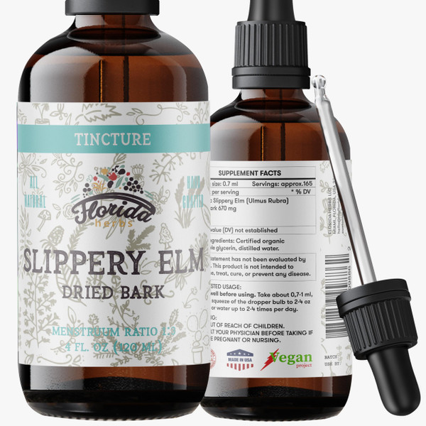 FLORIDA HERBS Slippery Elm Tincture 4 oz – Organic Herbal Extract | Alcohol Free | Vegan Liquid Supplement
