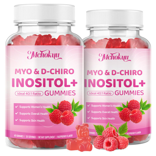Mchokuu Myo-Inositol & D-Chiro Inositol Gummies, Ideal 40:1 Ratio Supplement for Women with Vitamin D3 & B12 for Support Hormonal Balance & Wellness, Sugar Free, Raspberry, 120 Count