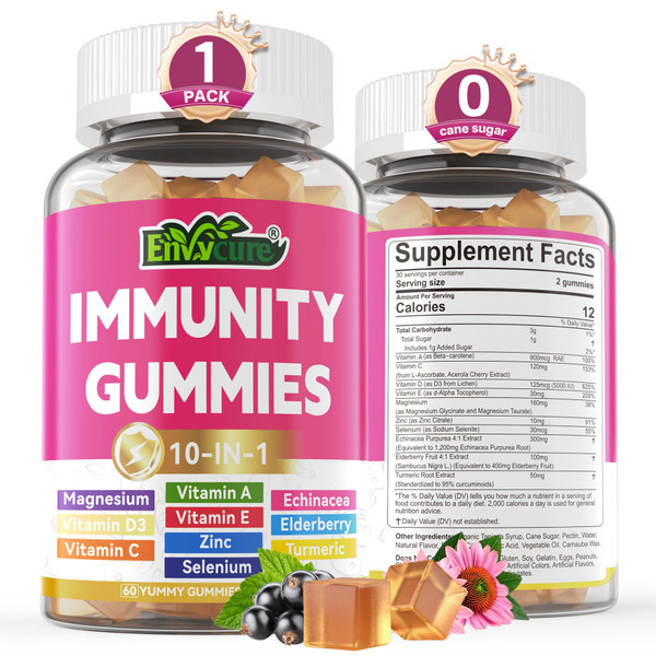 Immune Support Supplement Gummies, w/Echinacea, Elderberry, Vitamin C, Zinc