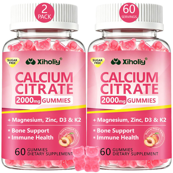 Calcium Citrate Gummies 2000 mg - Calcium Supplement for Women & Men,2 Pack