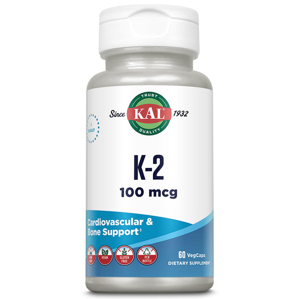 KAL Vitamin K2 MK-7 Capsules 100 mcg, Bone Health Support, 60 Veg Caps