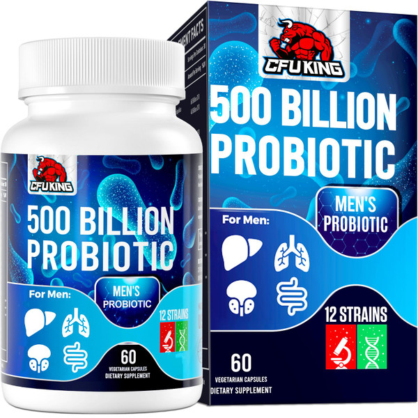 Probiotics for Men, 500 Billion CFUs & 12 Strains+ 4 Prebiotics, 60 Count