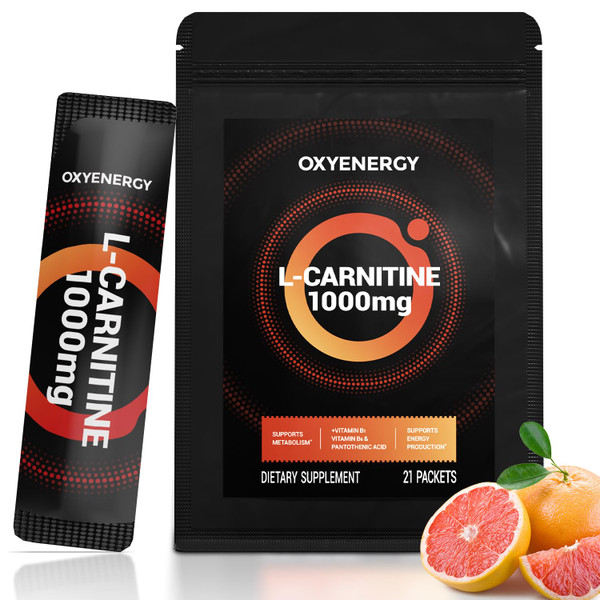 OxyEnergy Liquid L-Carnitine Supplement 1000mg - Gentle for Daily Use, Zero Calorie, Sugar-Free, Stim-Free Fat Burning & Endurance Booster, 21 On-the-Go Individual Liquid Sticks