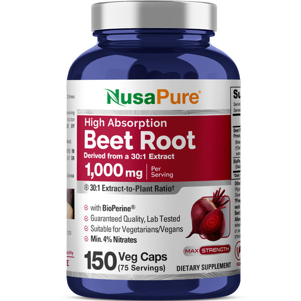 NusaPure Beet Root, Non-GMO, Vegan, 1000mg, 150 Veg Capsules - 75 Servings