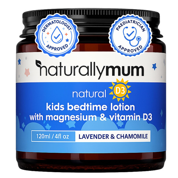 NaturallyMum Kids Magnesium Bedtime Lotion with Vitamin D | Support for Sleep, Heart, Bone, Nerve, Gut and Muscle Health | Alternative to Melatonin | Lavender & Chamomile 4.2 fl oz