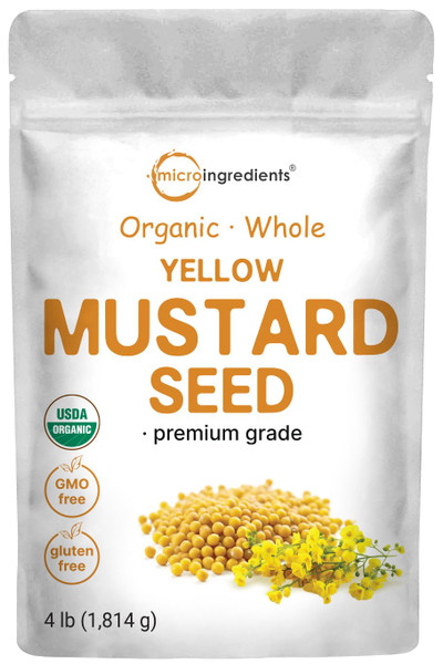 Organic Whole Yellow Mustard Seeds, 4 lb (64 oz) | Premium Grade Seeds | Mild & Raw Mustard Flavor | Great for Pickling, Spice Blends & Seasoning | Non-GMO, Bulk Supply