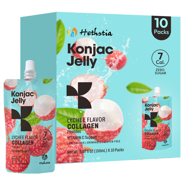 Hethstia Konjac Jelly, 10 Pouches Drinkable Light Lychee Snacks