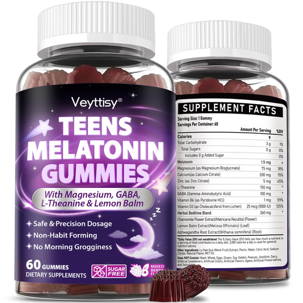 Veyttisy Teens Melatonin Gummies Supplement - 1.5mg Precise Dose