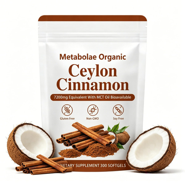 Metabolae Organic Ceylon Cinnamon, Pure Cinnamo Extract with MCT Oil, Gluten Free, Non-GMO, 300 Softgels