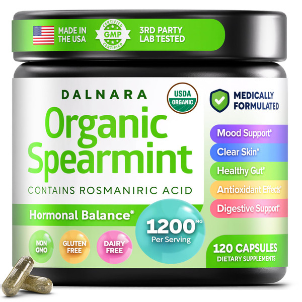 USDA Organic Spearmint Capsules | Digestive Support, 1200mg | 60-Day Supply