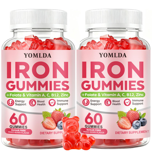YOMLDA Iron Gummies Vegan Sugar-Free, with Folate, Energy & Immune Support