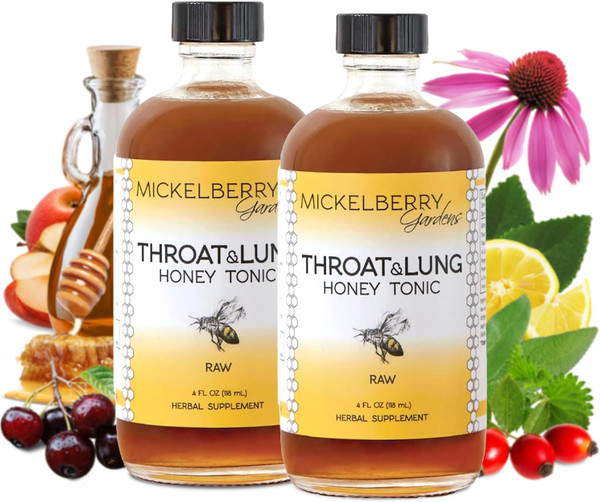 Mickelberry Gardens Throat Lung Honey Tonic 4oz 2 Pack Sore Throat Relief