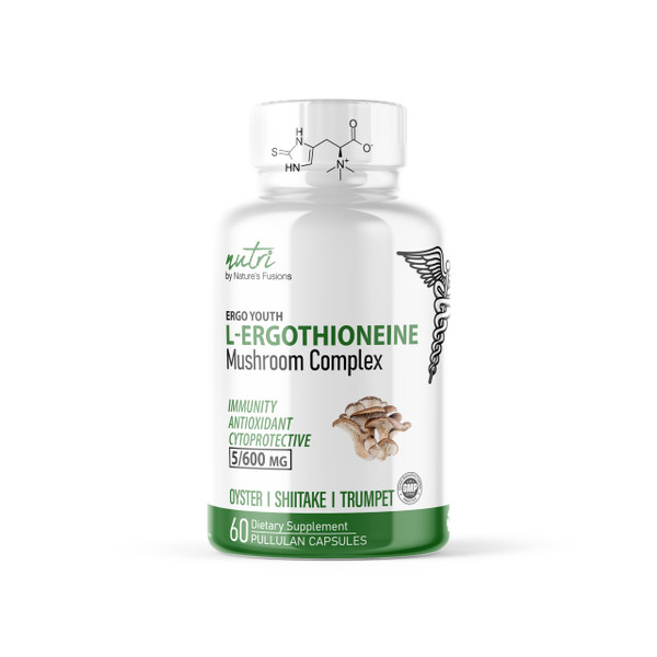Nature's Fusions Nutri L - Ergothioneine Supplements with Organic Mushroom Complex - 5mg & 600mg Mushroom Extracts, Oyster, Shiitake, King Trumpet 600 mg- 60 Capsules
