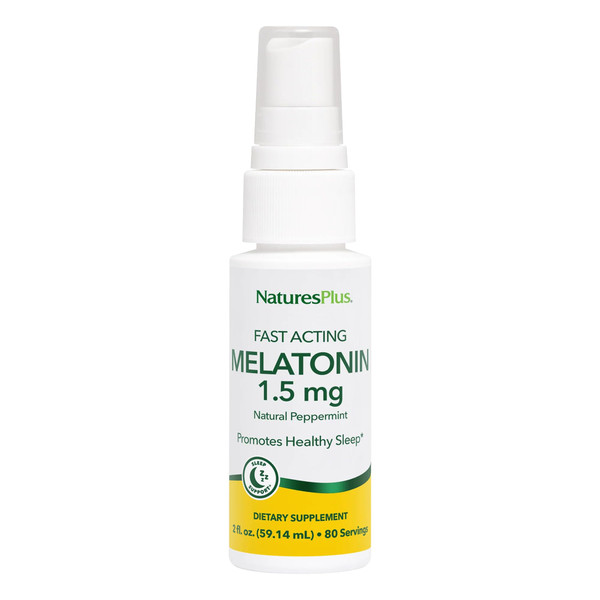 NaturesPlus Melatonin Spray, Natural Peppermint Flavor - 2 fl oz - with Vitamin B6 & E - Vegetarian, Gluten Free - 80 Servings