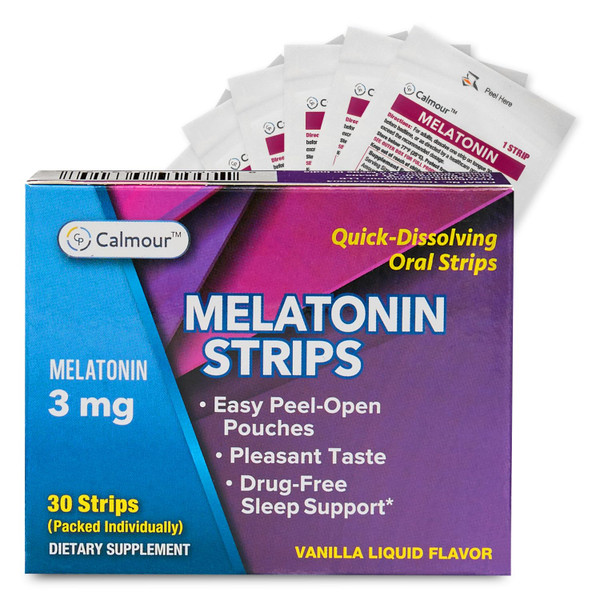 CALMOUR 30 Oral Sleep Strips | Quick-Dissolving 3mg Melatonin Strip | Works Faster Than Gummies | Relaxation Napping Supplements | The Ultimate Sleeping Aid for Better Rest and Eye Health