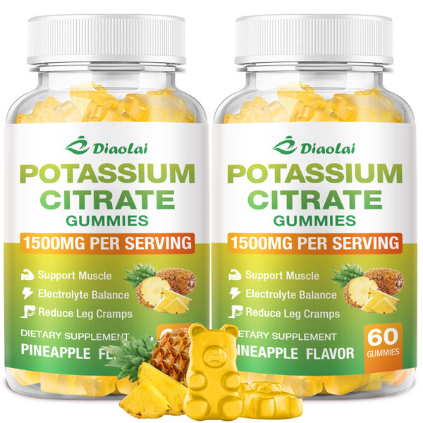 Potassium Citrate 1500mg Gummies - Potassium Supplement for Women & Men, Supports Leg Cramp Relief & Muscle Health, Vegan, Pineapple Flavor (120 Count)