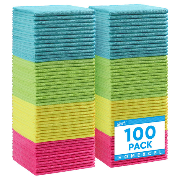 HOMEXCEL 100PK Microfiber Cleaning Cloth, Cleaning Rag for Home, 11.5x11.5