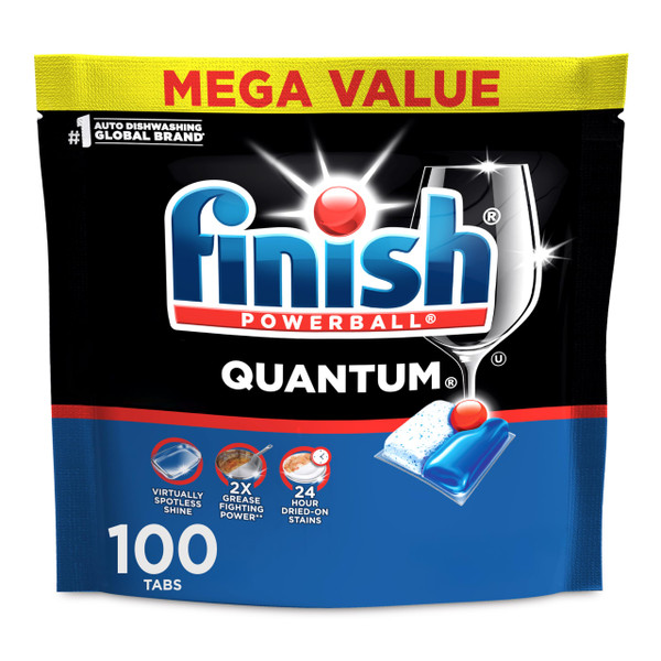 Finish Quantum Dishwasher Pods, No Pre-Rinse Dishwasher Detergent Soap Removes 24HR Dried-On Stain and Grease, Leaving a Virtually Spotless Shine, 100 Count