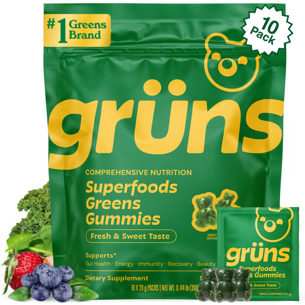 Adult Greens Gummies & Daily Multivitamin, Prebiotic Fiber, 10 ct