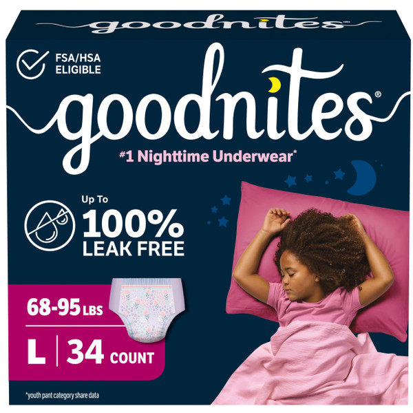 GoodNites Girls Nighttime Underwear, Size Large, 34 Ct, 2 Packs of 17