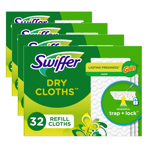 Swiffer Sweeper Dry Sweeping Cloth Refills,Gain Original,32 Count (Pack of 4)