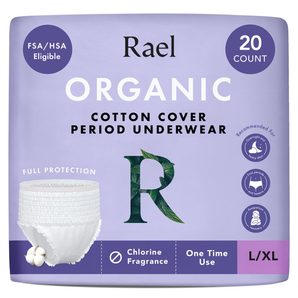 Rael Disposable Period Underwear, Organic Cotton Cover (Size L-XL, 20 Ct)