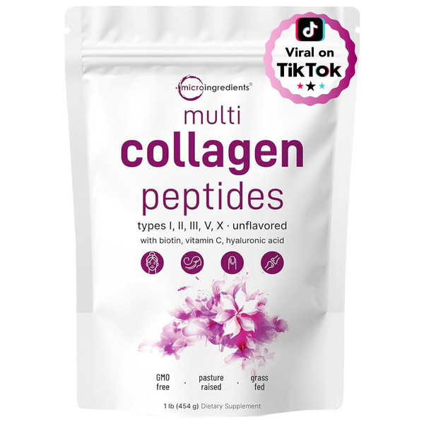 Micro Ingredients Multi Collagen Peptides Powder, 1lb (41 Servings)