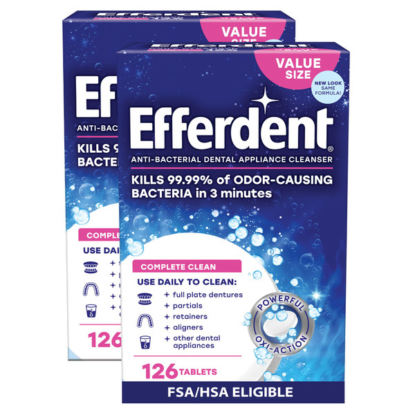 Efferdent Denture Cleaner Tablets, Complete Clean, 126 Count, Pack of 2