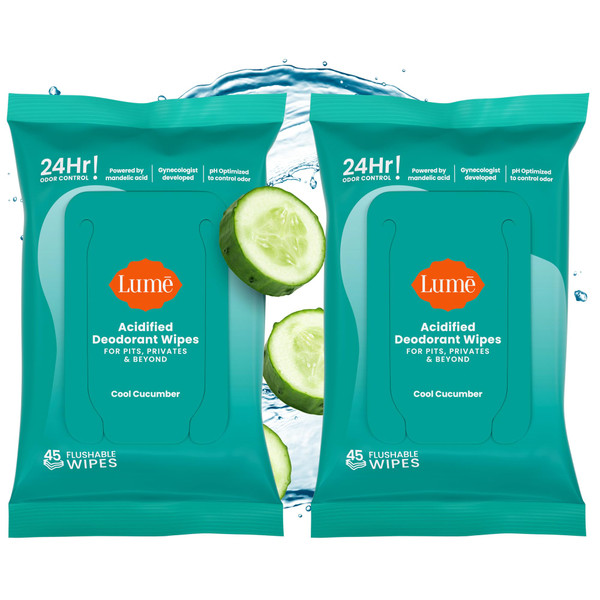 Lume Acidified Deodorant Wipes - 45 ct, 2 pk (Cool Cucumber)