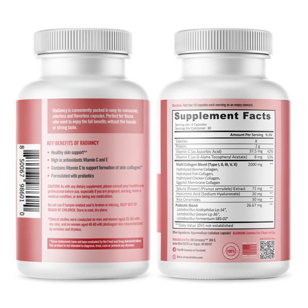 BB Company Radiancy | Vaginal Probiotics for Vaginal Dryness, pH Balance | Fights Itch, Odor | Anti-Aging | Hyaluronic Acid, Probiotics, Vitamin C, Multi Collagen | 2 Pack