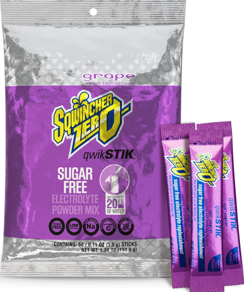 Sqwincher Qwik Stik, Sugar Free, Grape Flavor, .11oz Packet, 50 Pack