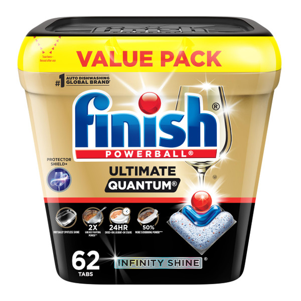 Finish Ultimate Quantum Infinity Shine Dishwasher Pods, New & Improved Formula, Dishwasher Detergent Dish Soap, Removes Burnt-On & Dried-On Stain, Fresh Scent, 62 Count