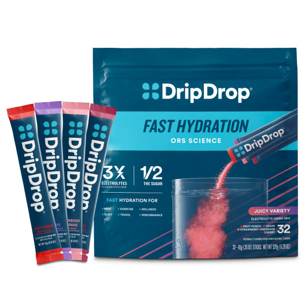 DripDrop Hydration Juicy Variety Pack, Electrolyte Packets, 32 Count