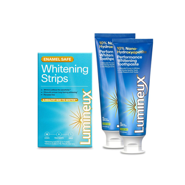 Lumineux Whitening Duo, 2pk 10% nHA Toothpaste 3.75 oz + 9 Whitening Strips