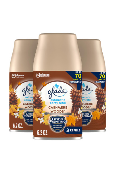 Glade Automatic Spray Refill, Air Freshener for Home and Bathroom, Cashmere Woods, 6.2 Oz, 3 Count