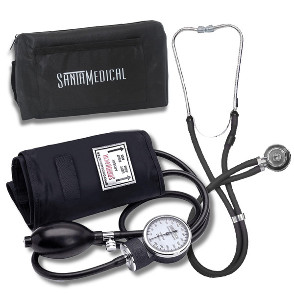 Santamedical Aneroid Sphygmomanometer - Bp Cuff with Stethoscope - Black