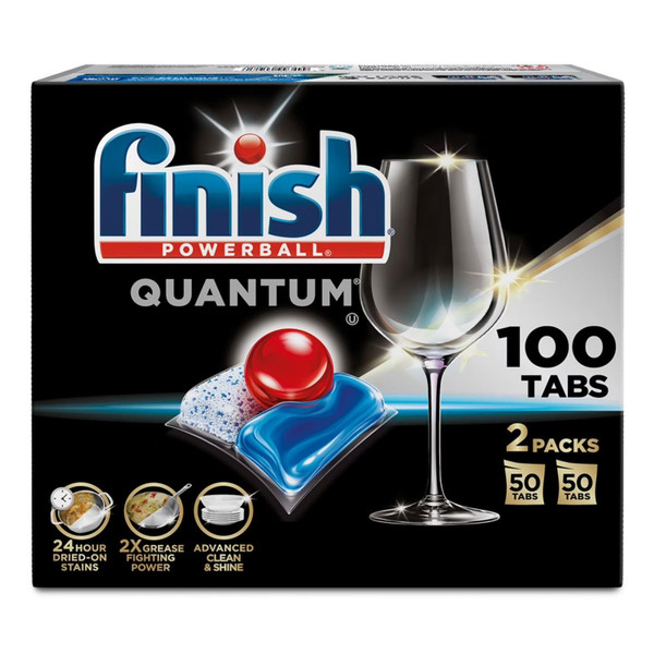 Finish - Quantum with Activblu Technology - 100 Tabs - Dishwasher Detergent - Powerball - Ultimate Clean and Shine - Dishwashing Tablets