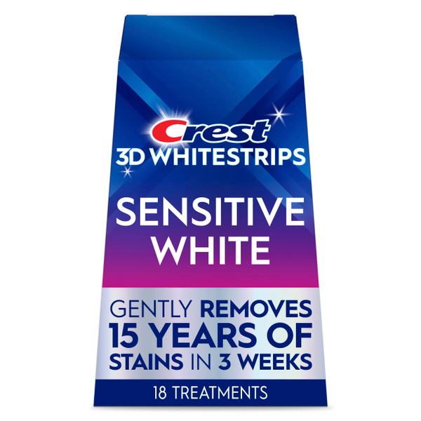Crest 3DWhitestrips Sensitive White At-Home Teeth Whitening Kit, 18 Treatments, Gently Removes 15 Years of Stains