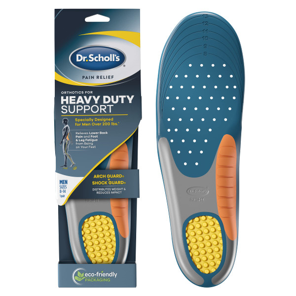 Dr. Scholl's Heavy Duty Support Pain Relief Orthotics, Designed for Men Over 200lbs with Technology to Distribute Weight and Absorb Shock with Every Step (for Men's 8-14) (Pack of 12)