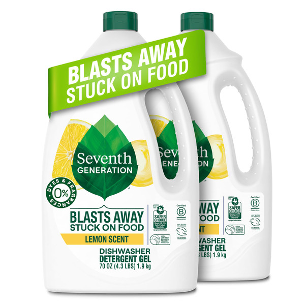 Seventh Generation Dishwasher Detergent Gel Lemon Scent 2 pack for sparkling dishes dishwasher soap 70 oz