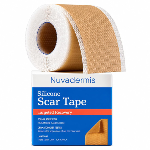 NUVADERMIS Silicone Scar Tape for Surgical Scars, 10 ft Roll, 1 Pack, Light