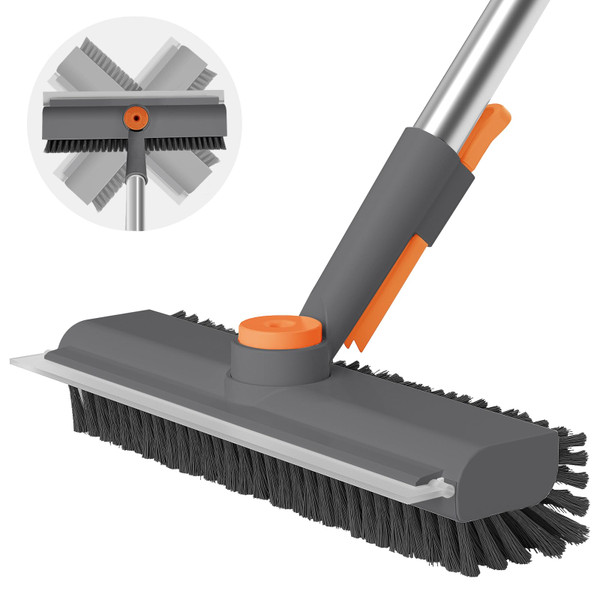 AIR U+ Floor Scrub Brush with Long Handle, 3-in-1 Rotating Head & Squeegee