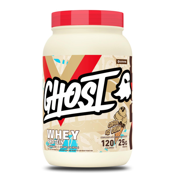 GHOST Whey Protein Powder, Coffee Ice Cream - 2LB, 25G of Protein