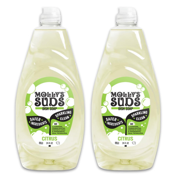 Molly's Suds Liquid Dish Soap | Clean, Simple Ingredients | Extra Scrubbing Power | Citrus Scent, 24 oz - 2 Pack