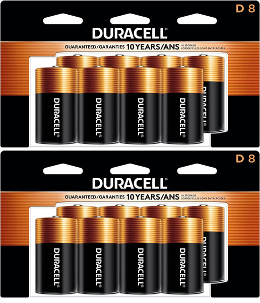 Duracell - CopperTop D Alkaline Batteries with recloseable Package - Long Lasting, All-Purpose D Battery for Household and Business - 8 Count (Pack of 2)