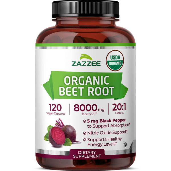 Zazzee USDA Organic Beet Root 20:1 Extract, 120 Quick Release Capsules